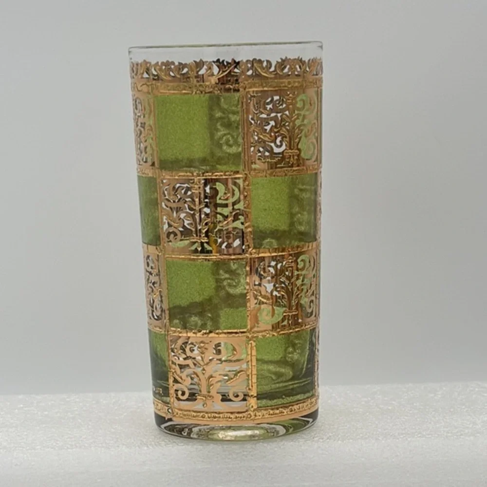 Vintage Set of 6 Culver Prado Green Collins Glasses